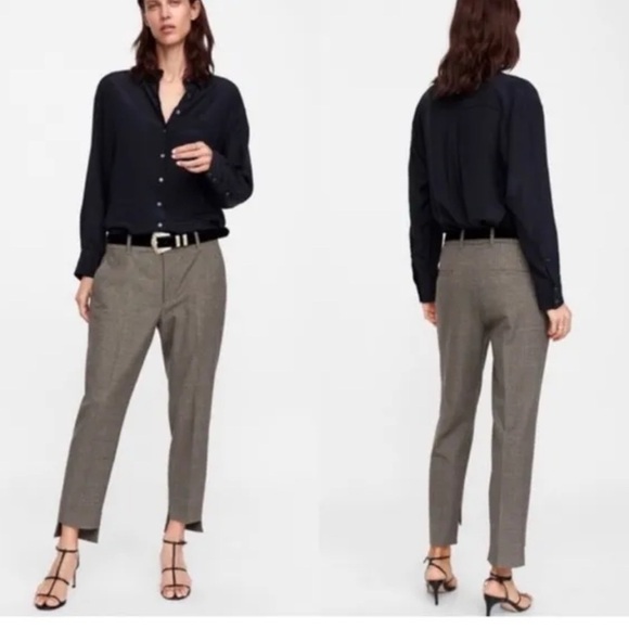 ZARA Asymmetrical Hem Plaid Trousers size 2 - Picture 2 of 11